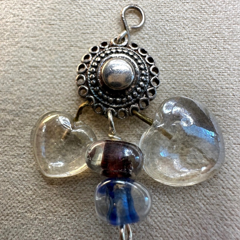 925 Sterling Silver Women Pendant Heart Clear Glass Bead Artisan Boho Charm Love